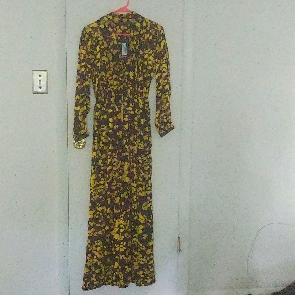 Black yellow wide leg jump suit